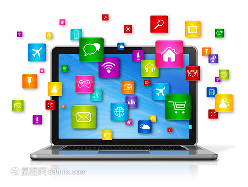 3D筆記本電腦與飛行應用程序圖標的獨特融合